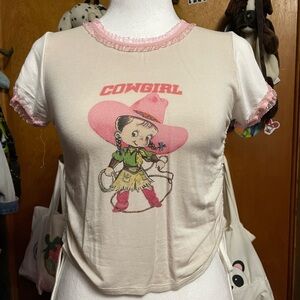 Omighty cowgirl baby tee with lace trimmings